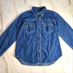 Classic Denim Button-Down by Quizz, Small Size 100% Cotton